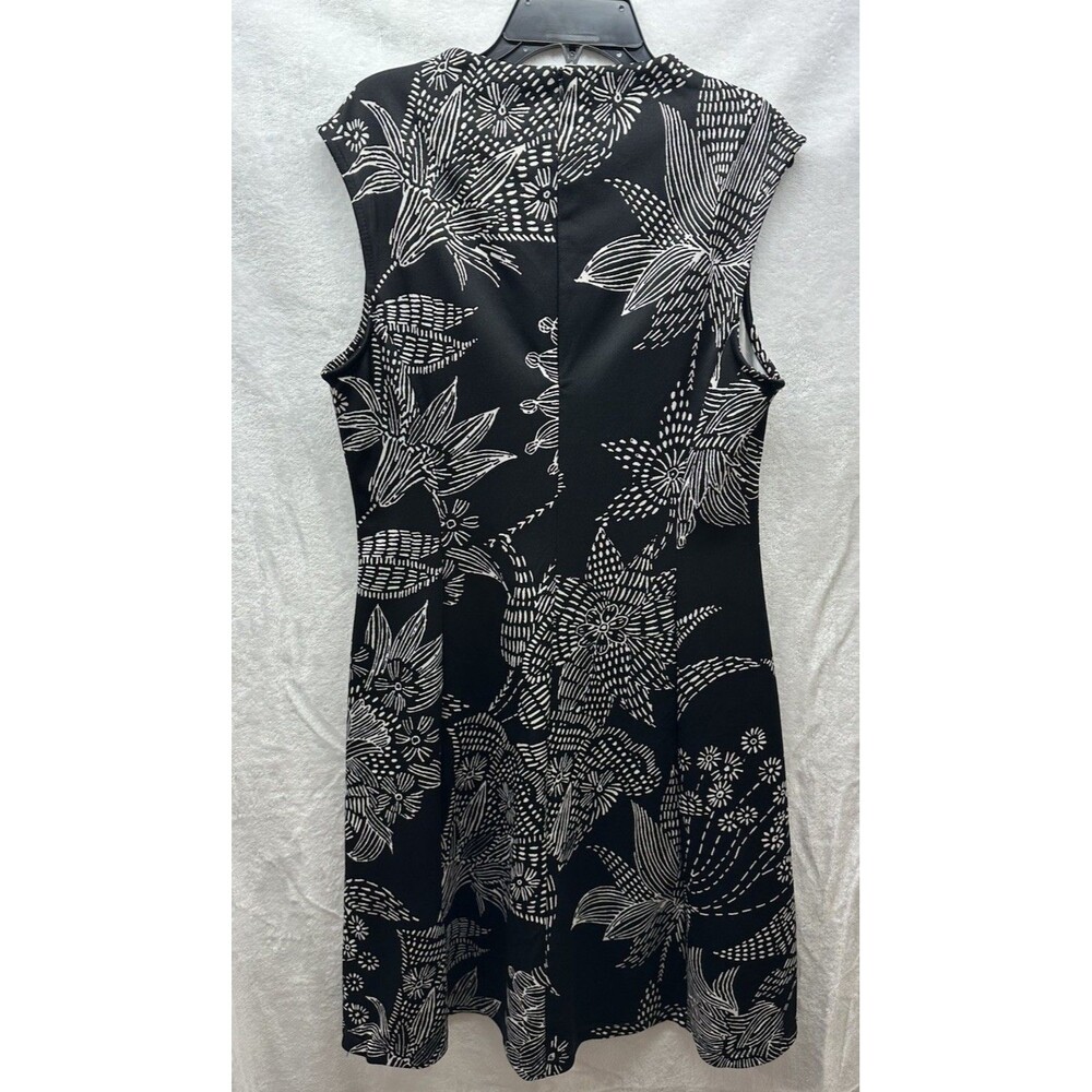 Black White Floral Midi Dress Size 6 Women Sleeveless A Line Back Zipper